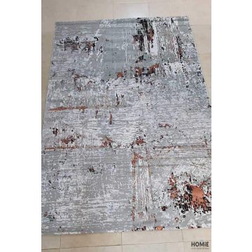 שטיח אבסטרקטי איכותי לסלון, לחדר שינה, לחדר ילדים, למטבח ושאר חלל הבית דגם פלורנסיה 7990A בצבע אפור וכתום. 