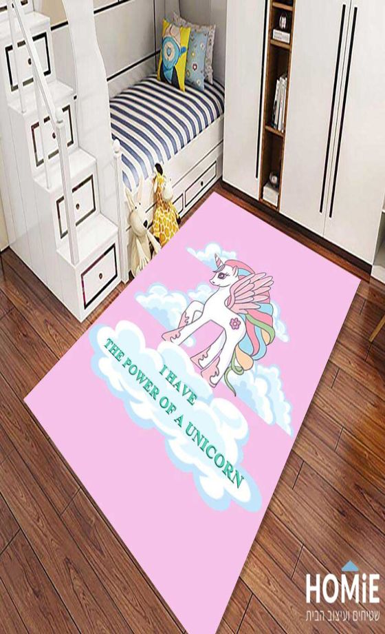 שטיח לחדר ילדים/תינוקות דגם חד-קרן Power Of A Unicorn בצבע ורוד. השטיח מתאים גם לבתי ספר וגני ילדים. 