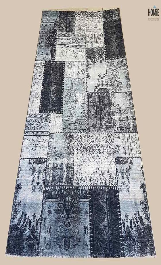 שטיח טלאים וינטג' יוקרתי לסלון, לחדר שינה, למטבח ושאר חלל הבית דגם דונטלו 33/93 בצבע טורקיז, שחור ואפור